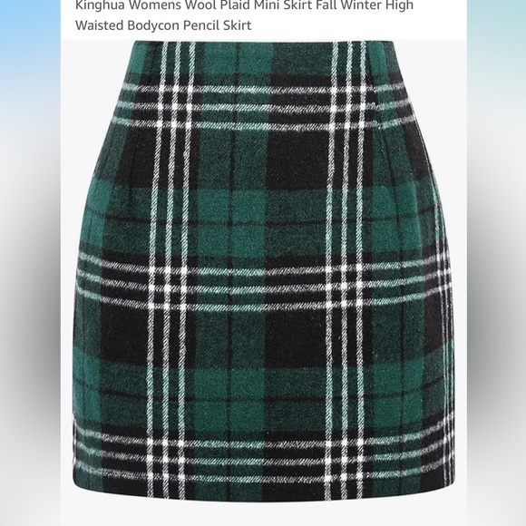 Dresses & Skirts - Green Plaid Wool Mini Skirt
